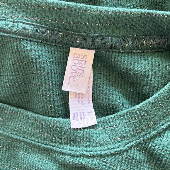 Stars Above Green Shimmery Stripe 2 Piece Christmas Pajama Set Women's Large - Picture 4 of 8